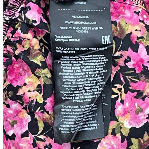 Vero Moda Elly Floral Button Front V-Neck Long Sleeve Mini Dress Size Medium - Picture 15 of 15
